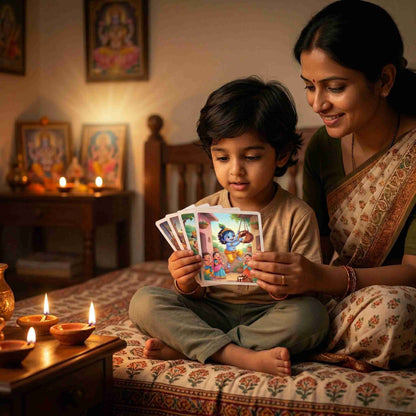 Krishna Leela Flashcards | Complete Life Story + Moral Cards | Teach Dharma Through Stories