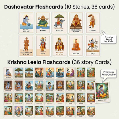 Krishna Leela Flashcards + Dashavatar Cards for Kids (Story Learning Set)