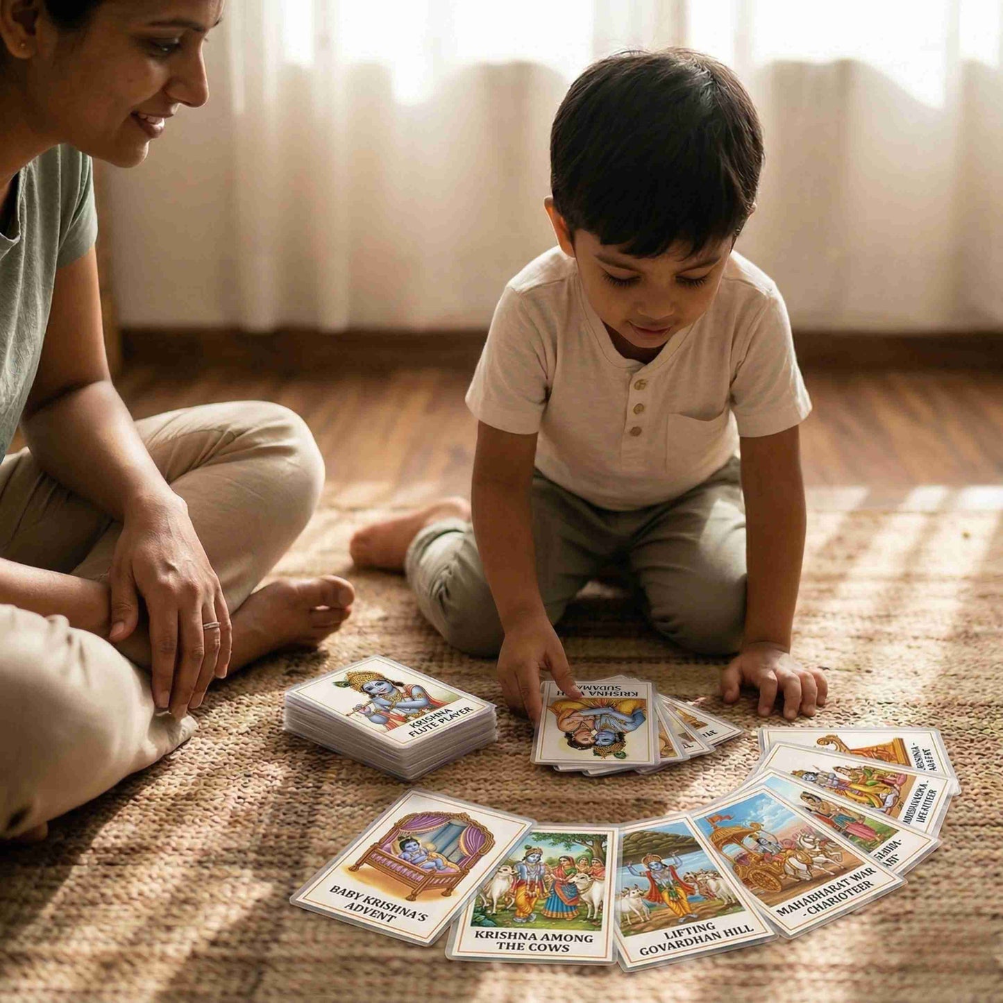 Krishna Leela Flashcards | Complete Life Story + Moral Cards | Teach Dharma Through Stories
